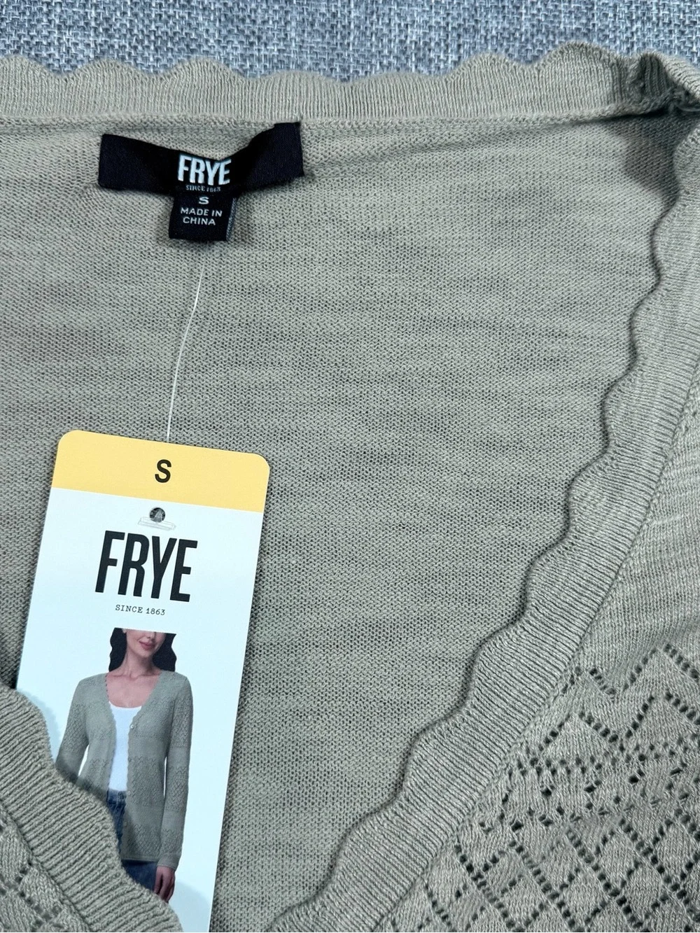 FRYE Sage Cream Pointelle V-Neck Button Cardigan